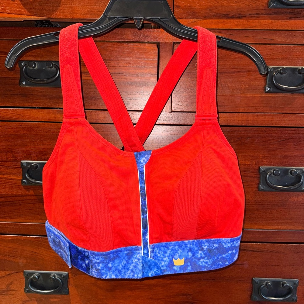 SHEFIT Red and Blue High-Impact Front-Zip Sports Bra